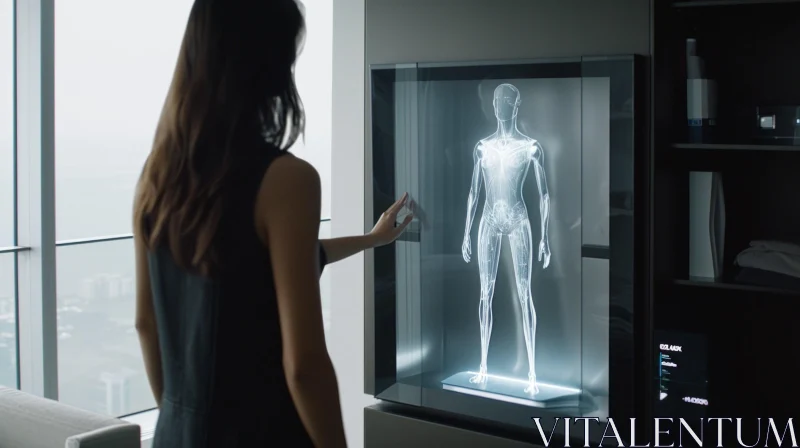 Captivating 3D Rendering of Female Human Body in Glass Case AI Image