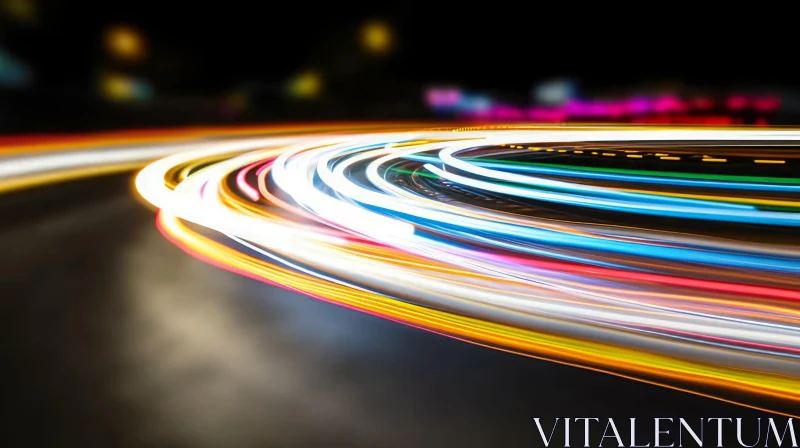 Captivating Long Exposure Image of Colorful Roundabout at Night AI Image