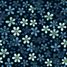 Cartoon Flower Pattern on Dark Blue Background
