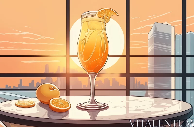 Comic Art: Cocktail Glass with Ice and Orange Slices in New York City AI Image