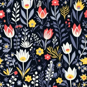 Dark Blue Floral Pattern for Fabric and Wallpaper