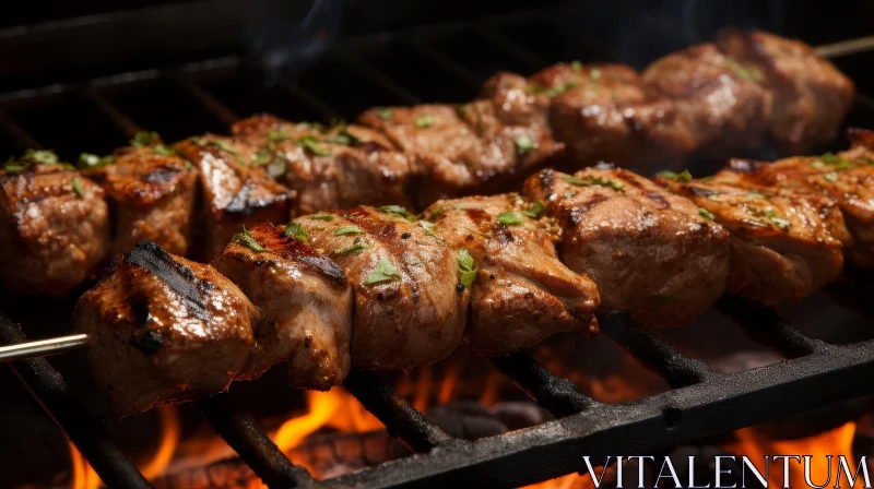 Delicious Grilled Meat on Skewer Over Fire AI Image
