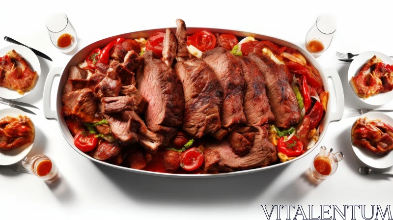 Delicious Roast Beef with Vegetables and Dipping Sauce AI Image