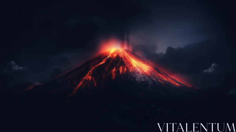Erupting Volcano at Night - Nature's Power Unleashed AI Image