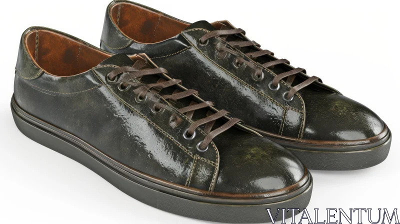AI ART Green Leather Sneakers with Brown Laces | Fashion Footwear