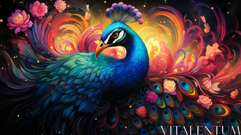 Majestic Peacock Digital Painting AI Image