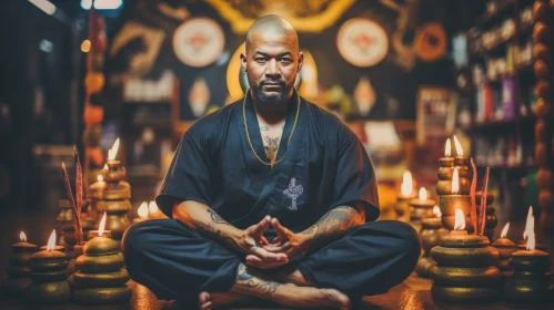 Meditating Black Man in Martial Arts Uniform