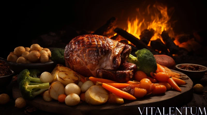 Roasted Chicken and Vegetables Still Life AI Image