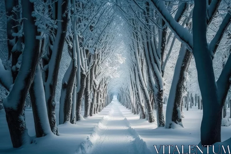 Snowy Forest Path: A Mesmerizing Winter Wonderland AI Image