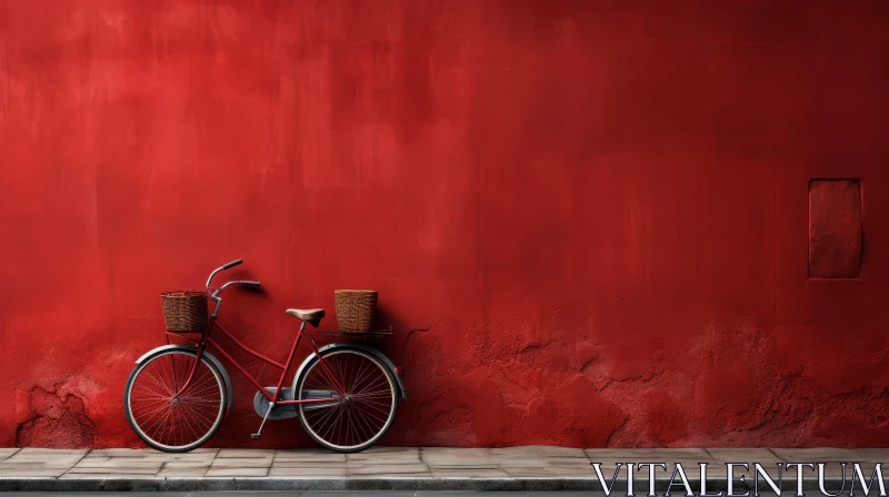 AI ART Vintage Red Bicycle Against Brick Wall