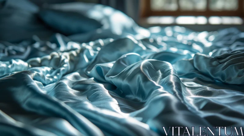 Blue Satin Bed Sheets: A Captivating Close-Up AI Image