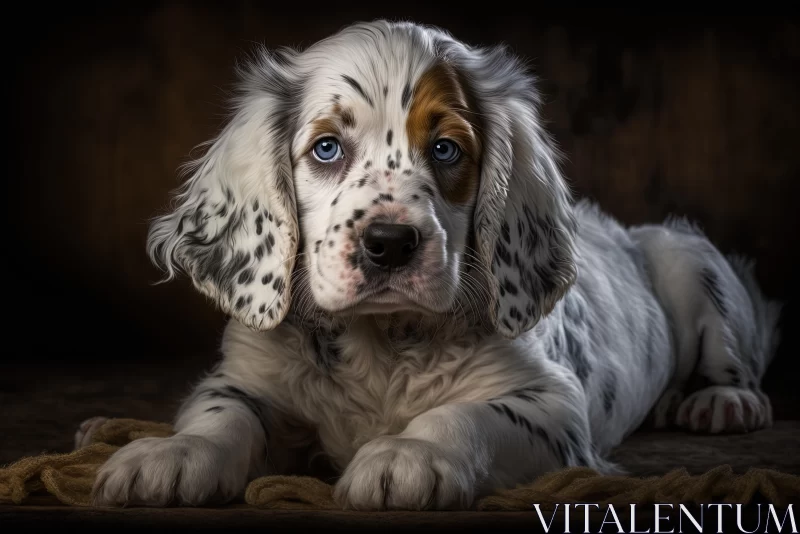 AI ART Captivating Black and White Puppy with Blue Eyes - Realistic Still Life