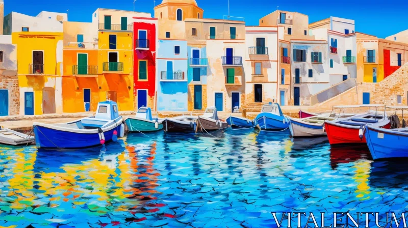 Charming Italian Harbor Painting AI Image