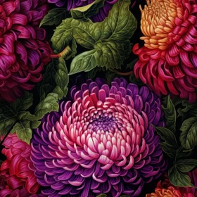Chrysanthemum Floral Pattern on Dark Background