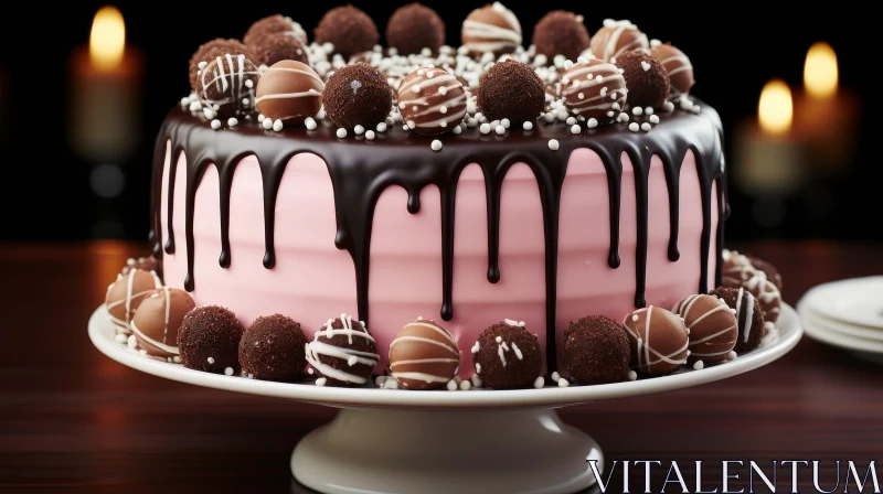 AI ART Decadent Pink Cake with Chocolate Truffles: A Sweet Delight