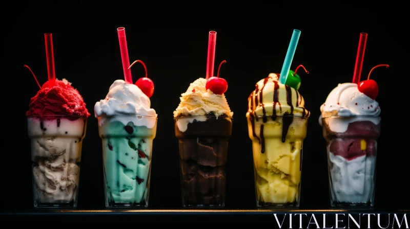 Delicious Glass Milkshakes: Strawberry, Vanilla, Chocolate, Banana, Mixed Berry AI Image
