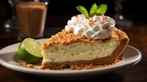 Delicious Key Lime Pie Slice on White Plate