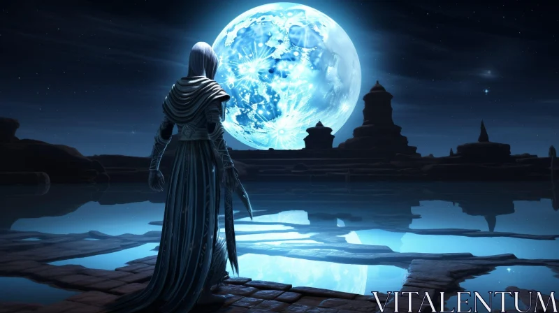 Enigmatic Fantasy Moonlit Scene AI Image