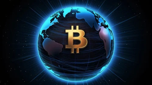 Futuristic 3D Rendering of Bitcoin Globe