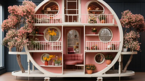 Pink Dollhouse with Flowers: A Postmodernist Maximalist Piece