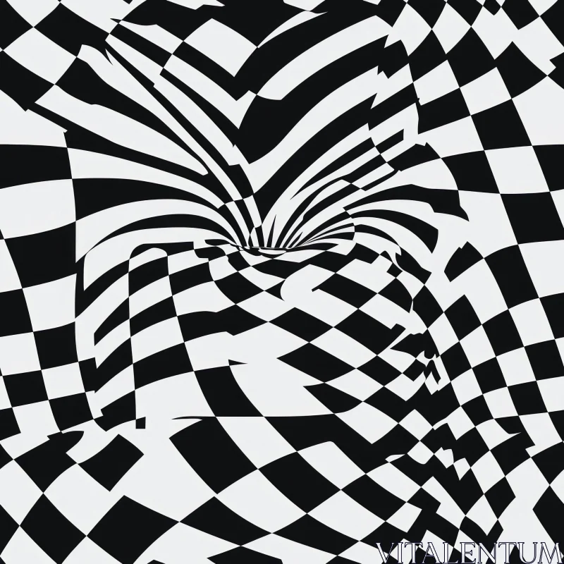 Black and White Optical Illusion Checkered Pattern AI Image