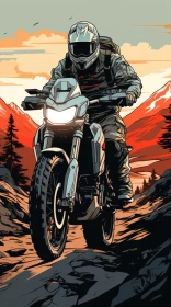 Cartoon Motorcyclist Riding on Dirt Road