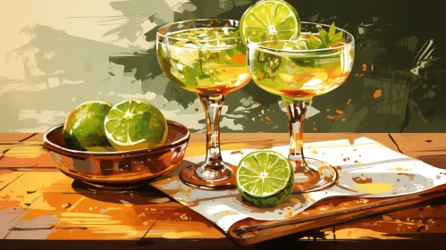Champagne Glasses and Lime Still Life