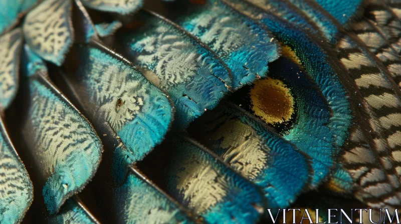 Close-Up of Butterfly Wing: Vibrant Blue Colors and Intricate Patterns AI Image