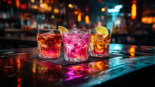 Colorful Cocktail Glasses on Bar Counter