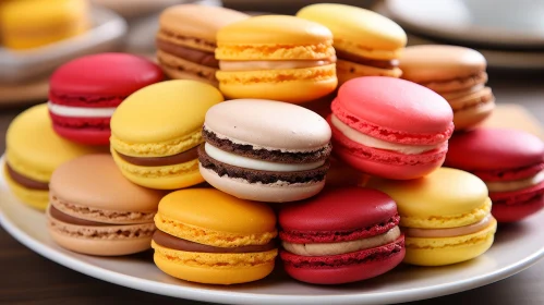Delicious Multicolored Macarons on Plate