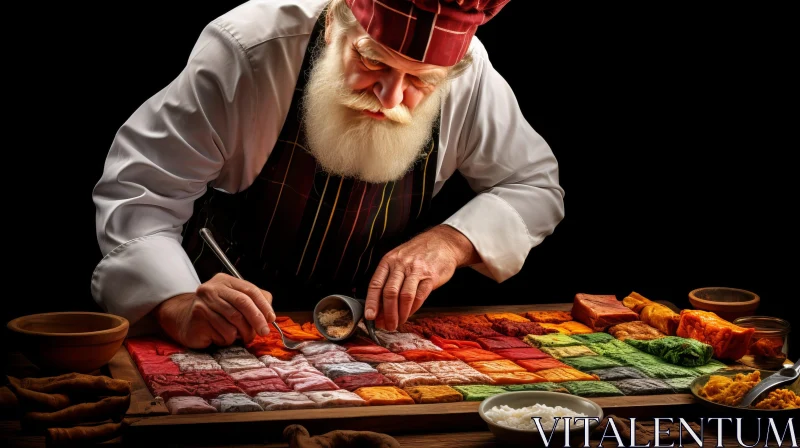 Elderly Chef Measuring Spices - Culinary Artistry AI Image