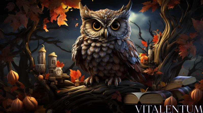 Enigmatic Owl in Moonlit Forest AI Image