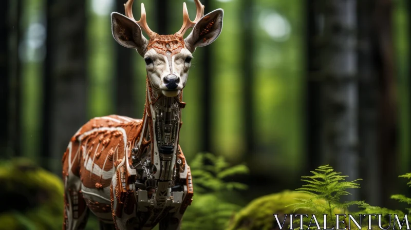 Futuristic Mechanical Deer Amidst Nature AI Image