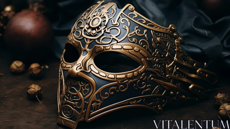 Intricate Black and Gold Venetian Mask Photography AI Image
