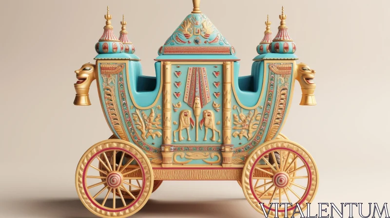 Luxurious Golden and Blue Carriage with Intricate Designs AI Image