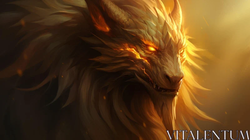 Majestic Golden Dragon Head - Digital Art AI Image