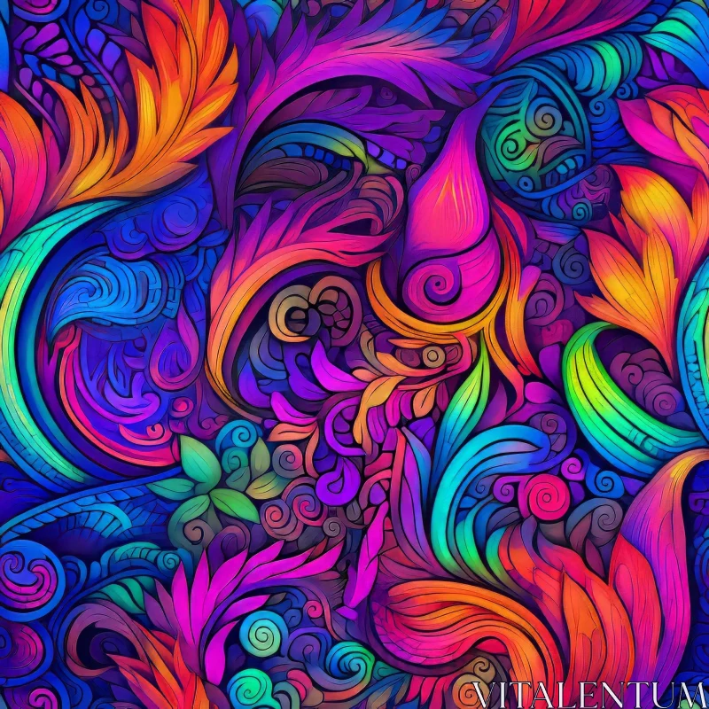 Psychedelic Floral Pattern - Colorful Ornament Design AI Image