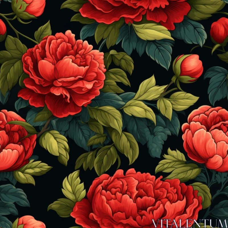Red Peonies Floral Pattern - Elegant Design AI Image