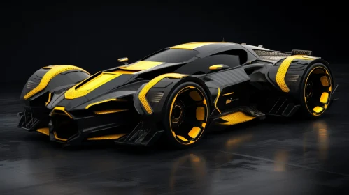 Sleek Futuristic Sports Car in Black and Yellow