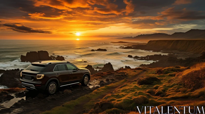 Tranquil Sunset Landscape on Rocky Coast AI Image
