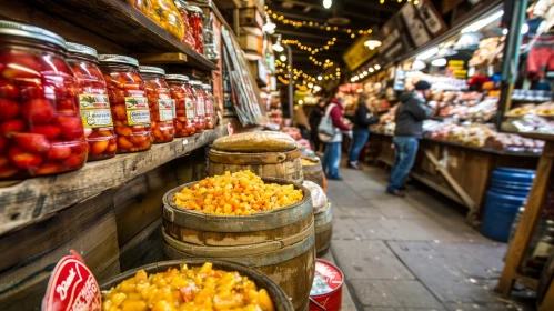 Vibrant Indoor Market Scene with Diverse Goods