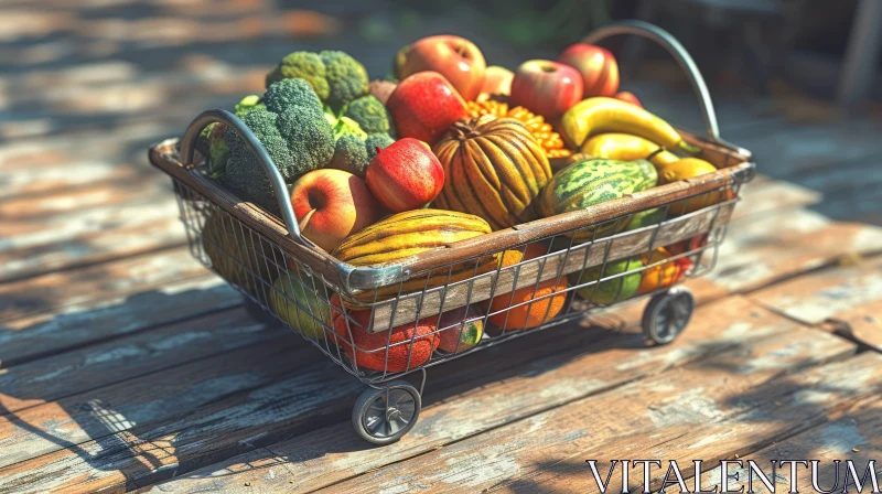 Vibrant Still Life: Shopping Cart Full of Fruits and Vegetables AI Image