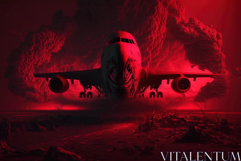 Apocalyptic Red Airplane Scene with Haunting Beauty and Intricate Details AI Image