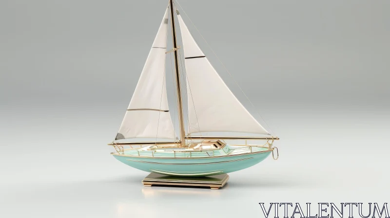 AI ART Classic Sailing Yacht 3D Rendering | Gold Hull Design