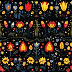Colorful Floral Pattern on Black Background