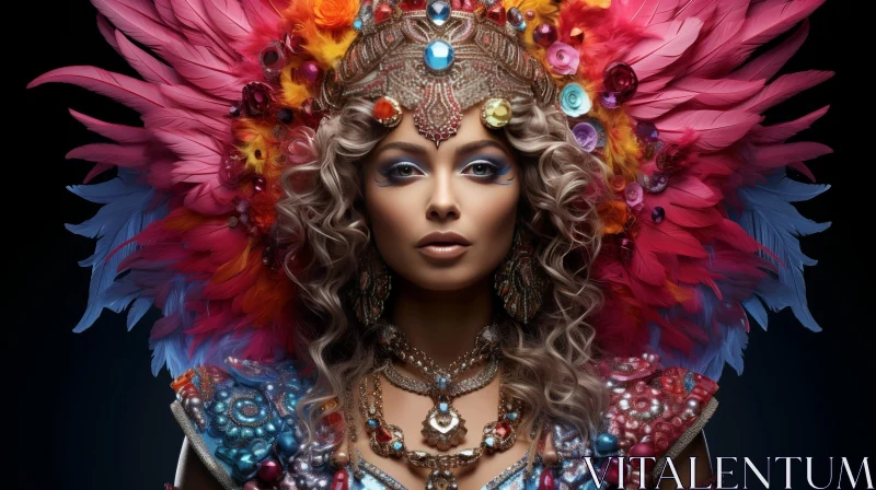 Confident Young Woman in Colorful Headdress AI Image