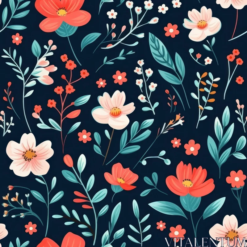 Dark Blue Floral Seamless Pattern AI Image