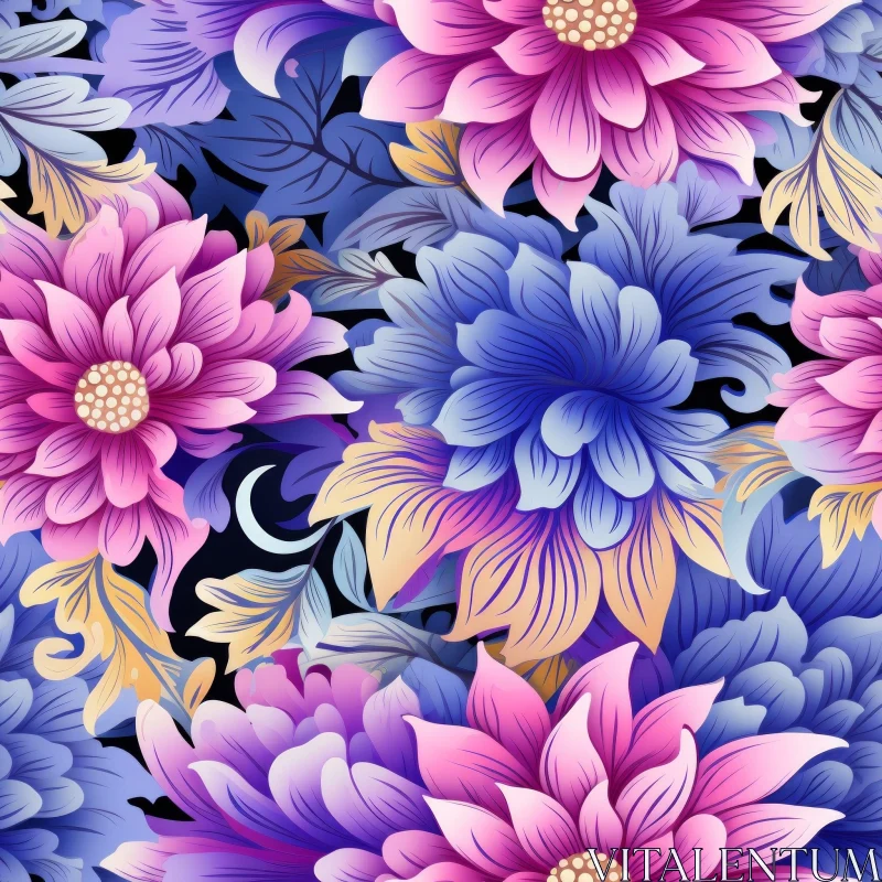 Dark Floral Pattern | Colorful Flowers | Detailed Design AI Image