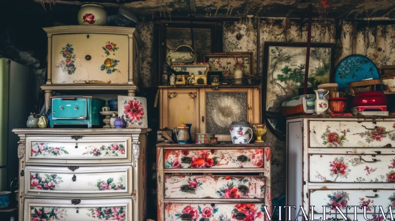 Decaying Beauty: An Abandoned Room with Worn Furniture AI Image