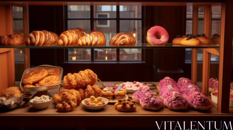 Delicious Bakery Display Case with Assorted Baked Goods AI Image